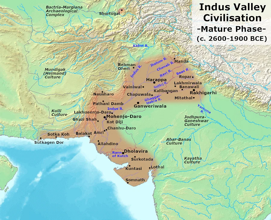 The extent of Indus Valley Civilization of mature phase